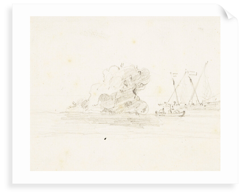 A rock with a galley near it by Willem van de Velde the Elder
