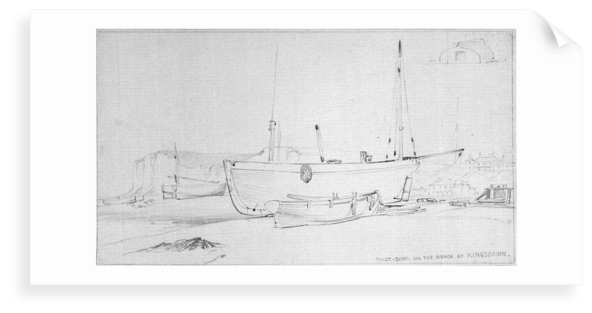 Pilot boat and other vessels beached at Kingsdown, near Deal by Edward William Cooke
