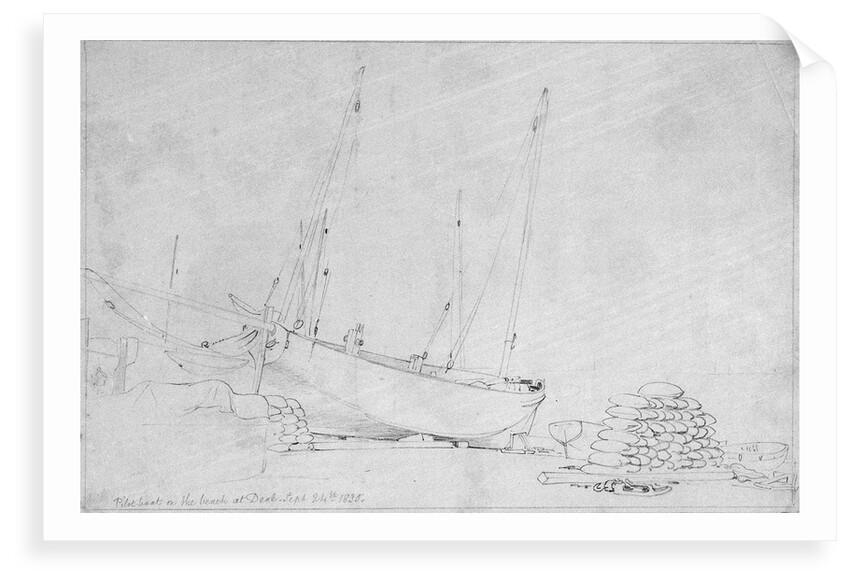 Pilot boat on the beach at Deal, 24 September 1830 by Edward William Cooke