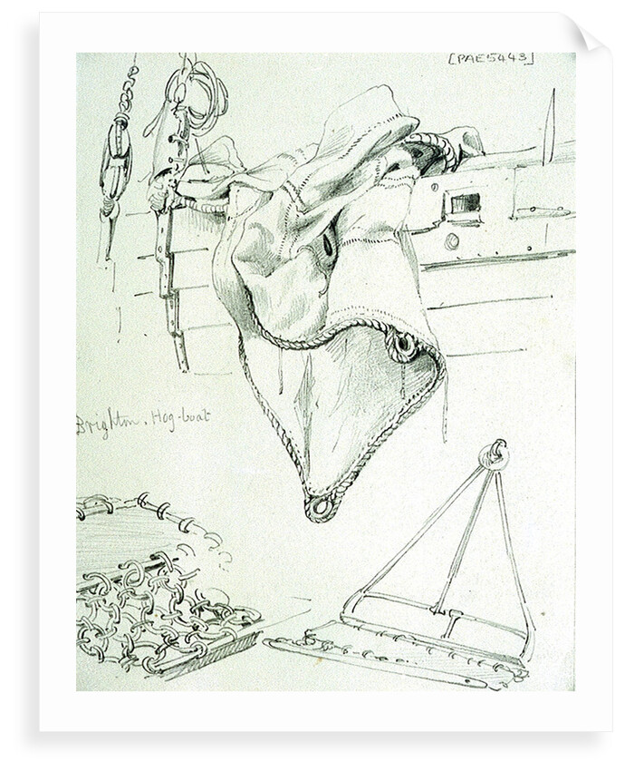 A sail hanging over the side of a hog boat, Brighton, oyster dredgers (1829) by Edward William Cooke