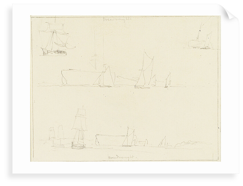 The 'Dreadnought', with barges and other vessels, possibly in the Thames at Greenwich by Edward William Cooke