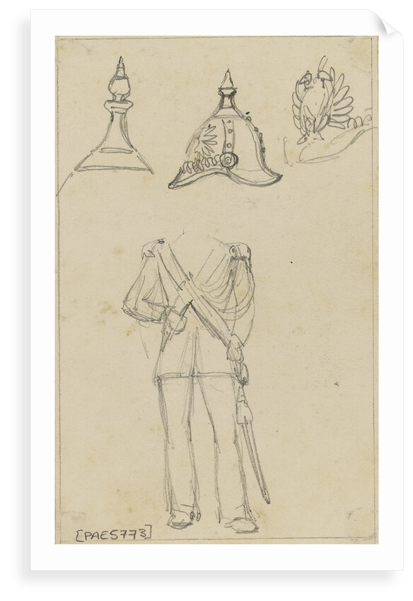 Details of military uniforms, including helmet by Edward William Cooke