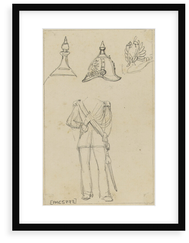 Details of military uniforms, including helmet by Edward William Cooke