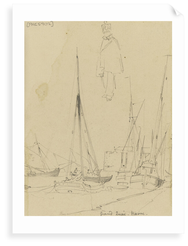 Grand Quai, Havre with a sketch of a uniformed figure by Edward William Cooke