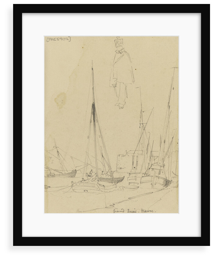 Grand Quai, Havre with a sketch of a uniformed figure by Edward William Cooke