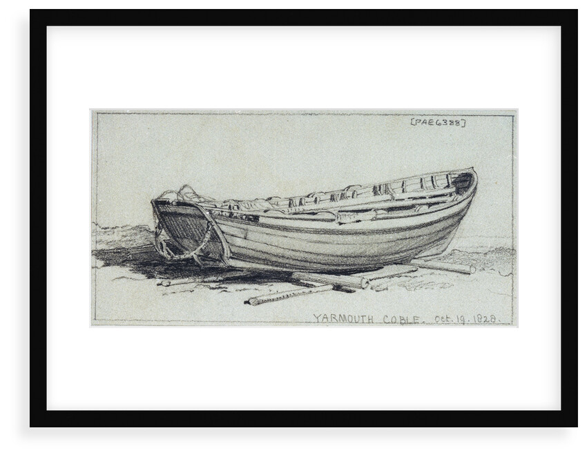 A coble hauled up on rollers on Yarmouth beach. Starbord quarter by Edward William Cooke