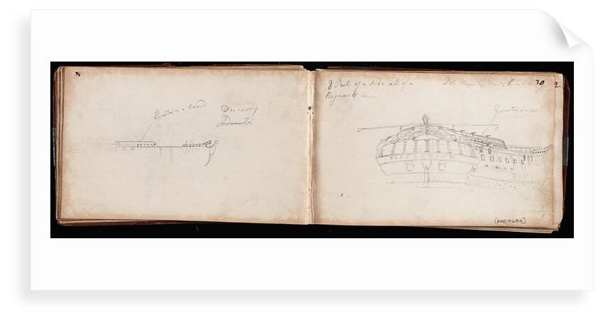 Sketch of the stern of 'Resolution' with notes by Thomas Luny