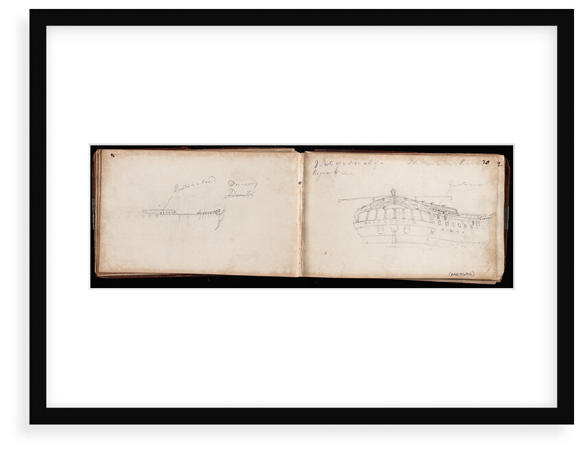 Sketch of the stern of 'Resolution' with notes by Thomas Luny