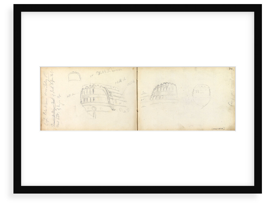 Slight sketches of stern of vessel 'General Goddard', with notes by Thomas Luny