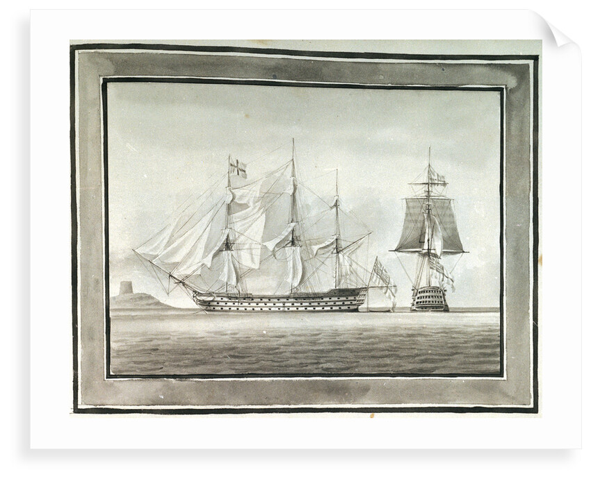 HMS 'Caledonia' in two positions by William Innes Pocock