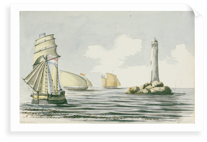 A Dutch Galliot, a Spanish felucca, a French Chasse-maree off the Eddystone lighthouse by Henry Studdy