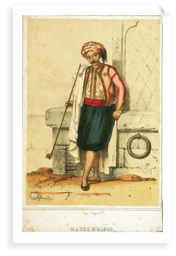 A moor from Algiers smoking a pipe with a view out to sea behind by Puvis Lasvalle