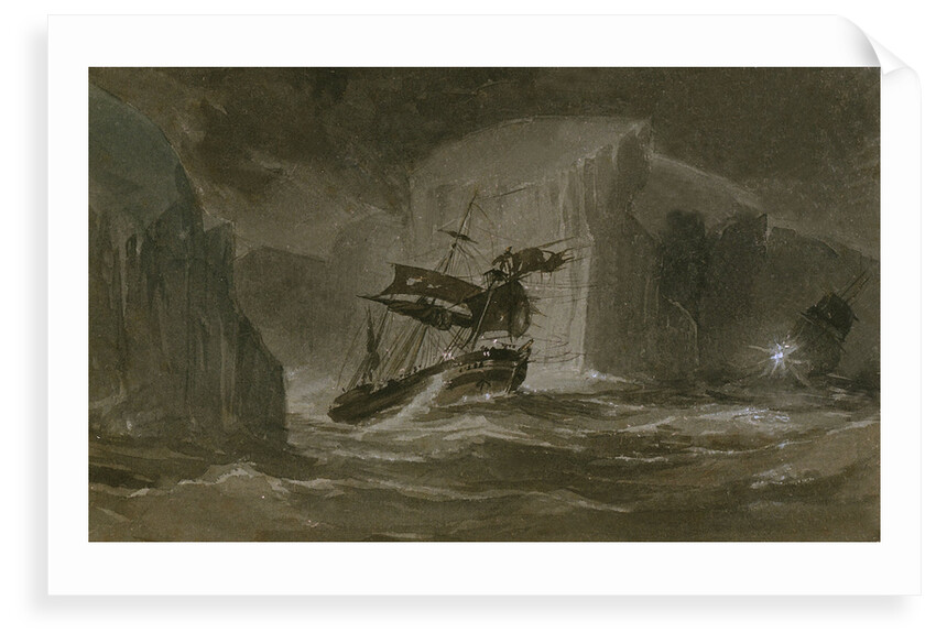 The Erebus passing through the chain of bergs, 13 March 1842 by J.E. Davis