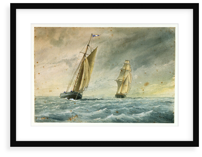A pilot cutter, standing off, in the shipping lane with a full rigged ship astern by Harry Joseph Atkins
