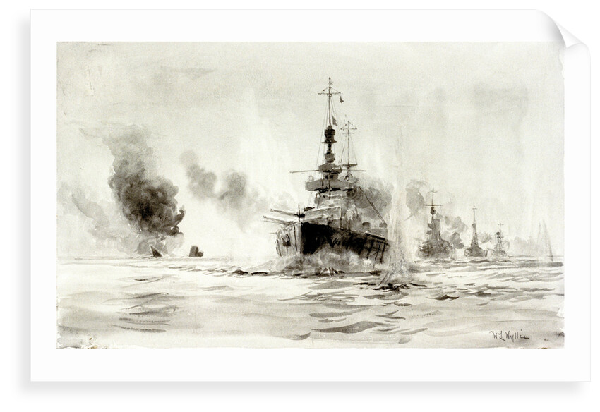 Study of the Battle of Jutland, 31st May 1916: HMS 'Lion' leading battle-cruisers past the wreck of 'Invincible', about 18.40 by William Lionel Wyllie