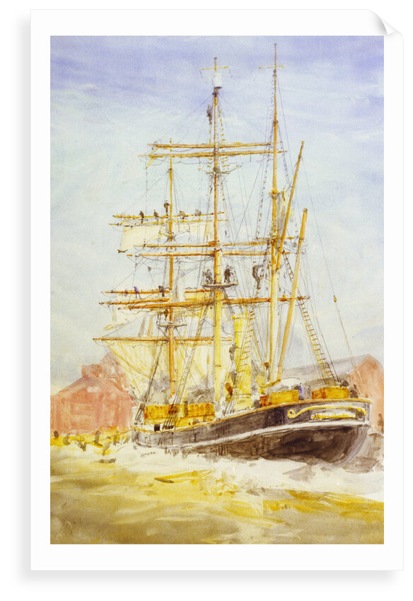 'Discovery' bending sails by William Lionel Wyllie