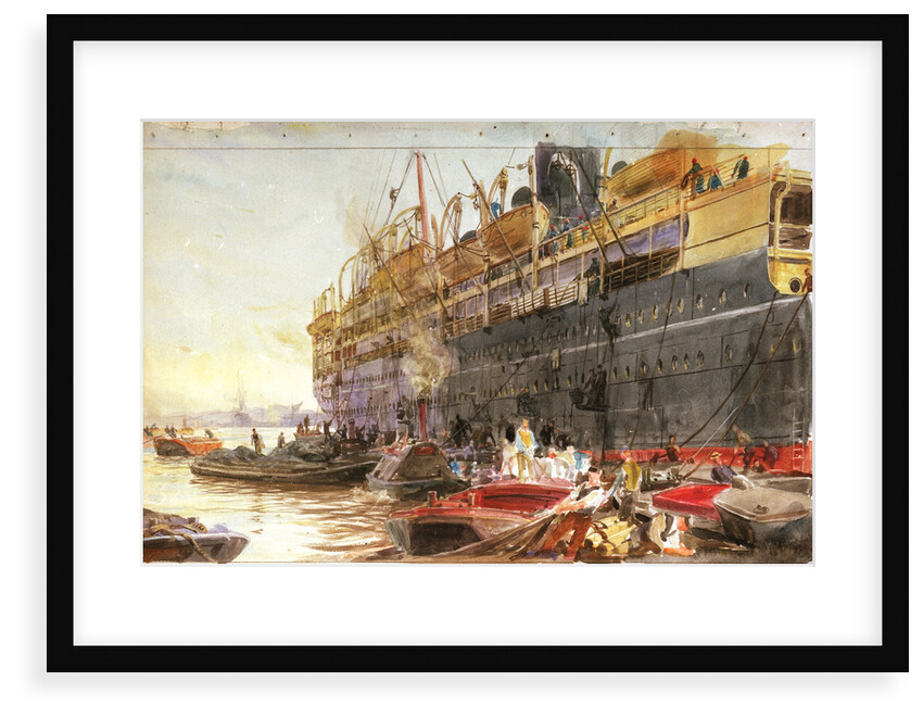 P&O liner coaling prior to embarkation, probably the 'Mongolia' (1922) by William Lionel Wyllie