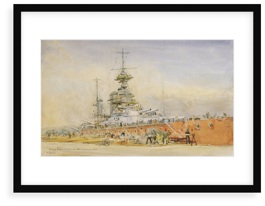 'Princess Royal' in dry dock at Portsmouth after the Battle of Jutland, 1916 by William Lionel Wyllie