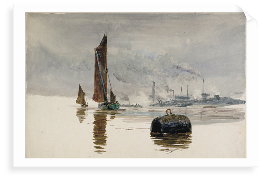 A Thames barge and a cement works by William Lionel Wyllie