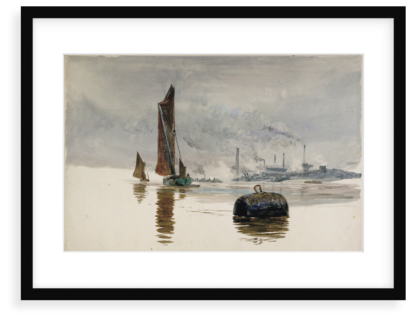 A Thames barge and a cement works by William Lionel Wyllie