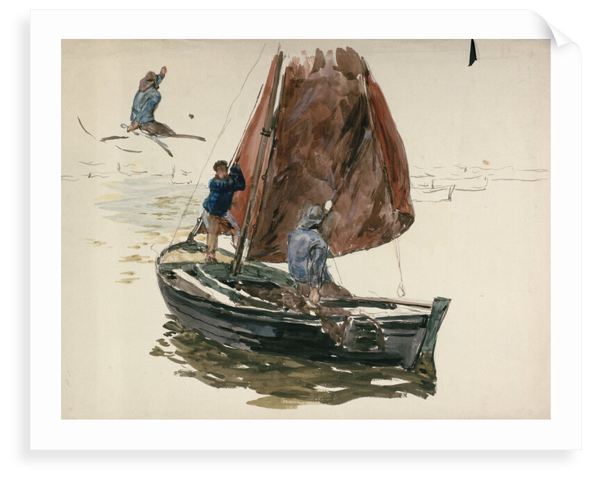 A man and a boy in a small sailing boat by William Lionel Wyllie