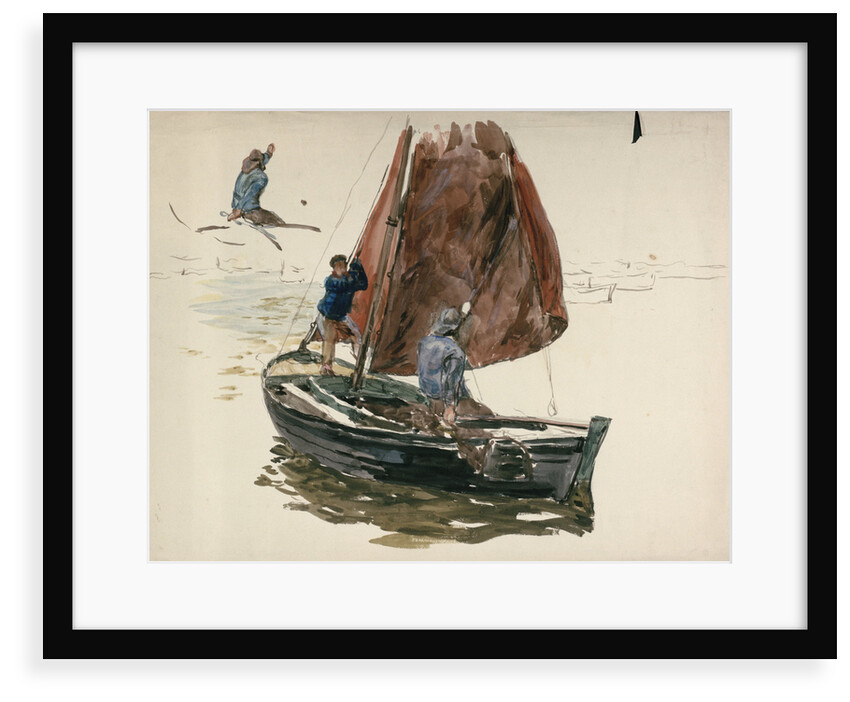 A man and a boy in a small sailing boat by William Lionel Wyllie
