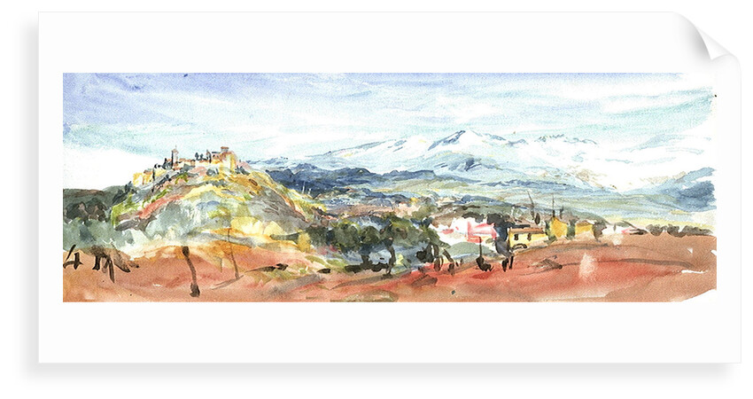 View of a Town on a Hill with Snow-capped Mountains Beyond by William Lionel Wyllie