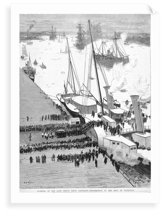 Funeral of the late Prince Louis Napoleon - debarkation of the body at Woolwich. by William Lionel Wyllie