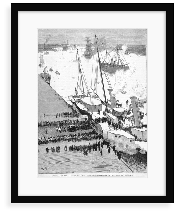 Funeral of the late Prince Louis Napoleon - debarkation of the body at Woolwich. by William Lionel Wyllie