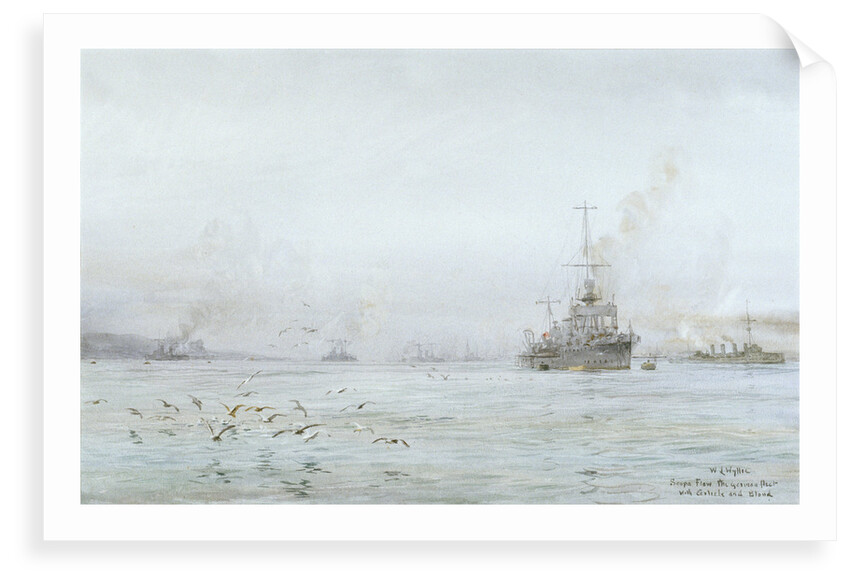 The interned German High Seas Fleet at Scapa Flow, with HMS 'Carlisle' and 'Blonde' by William Lionel Wyllie
