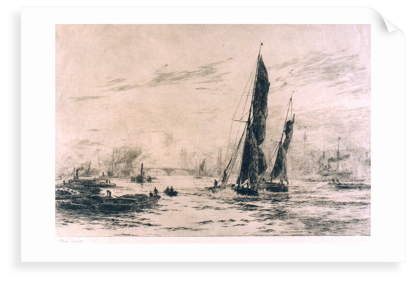 Barge and other craft on the river. 2. Trial proof by William Lionel Wyllie