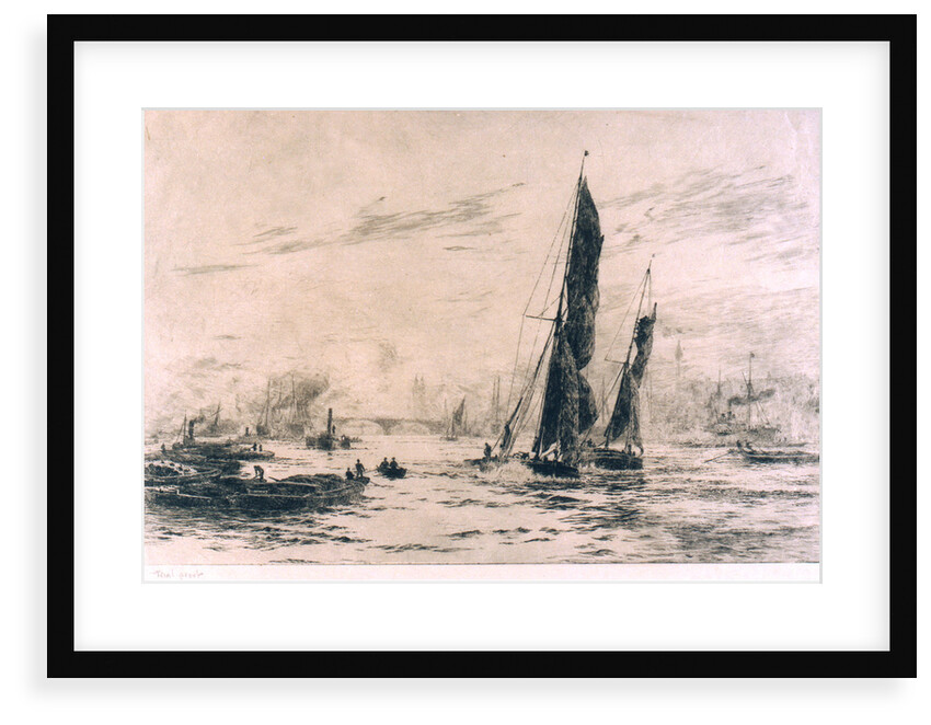 Barge and other craft on the river. 2. Trial proof by William Lionel Wyllie