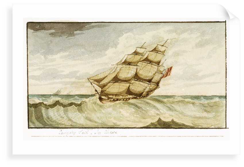 Naval sailing vessel underway, with inscription, 'Carrying Sail In Chase' by Edward Bamfylde Eagles