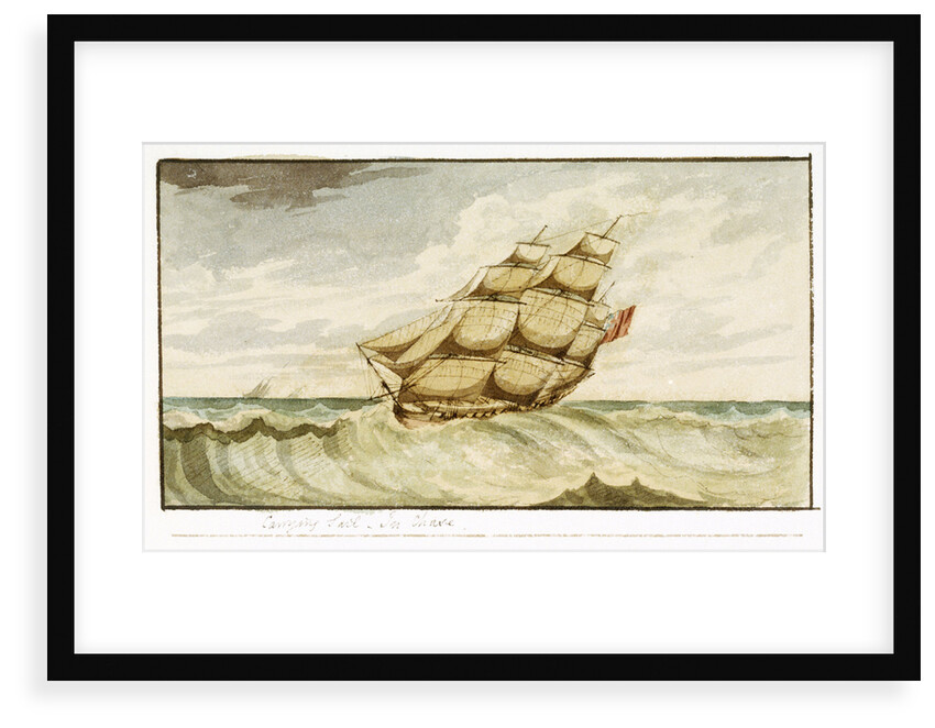 Naval sailing vessel underway, with inscription, 'Carrying Sail In Chase' by Edward Bamfylde Eagles
