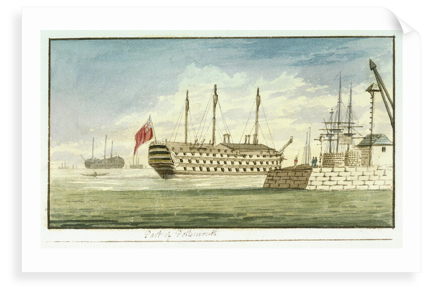 View of Portsmouth with a moored naval hulk by Edward Bamfylde Eagles