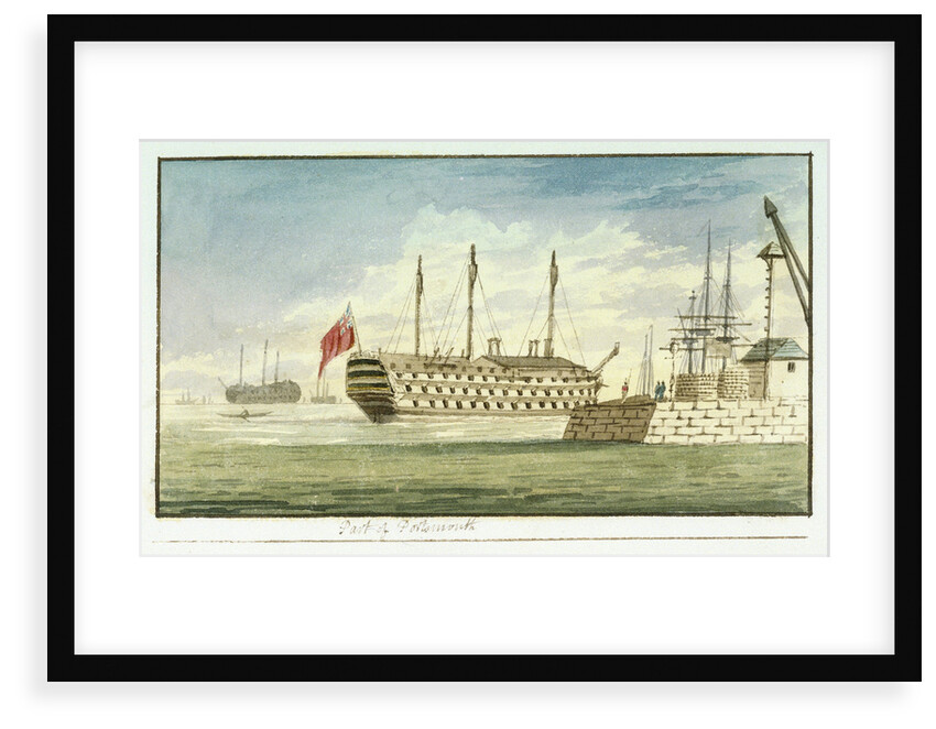 View of Portsmouth with a moored naval hulk by Edward Bamfylde Eagles