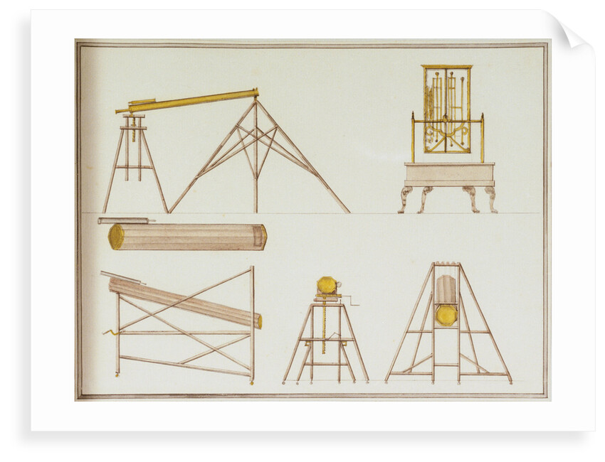 Astronomical instruments including a drawing of John Harrison's marine timekeeper H2 by John Charnock