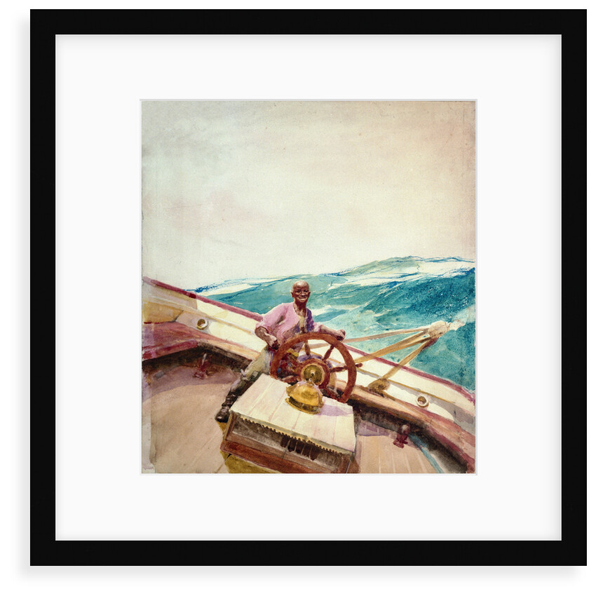 Negro at the wheel of a sailing vessel by John Fraser