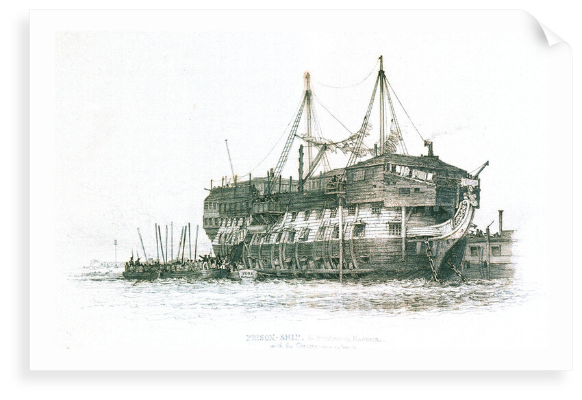 Prison-ship in Portsmouth Harbour with the convicts going on board by Edward William Cooke