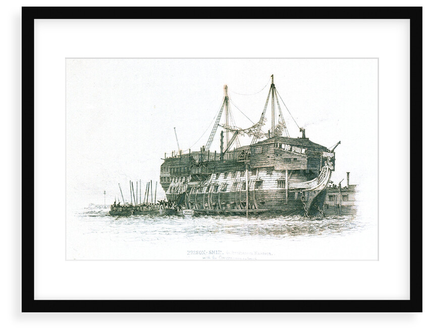 Prison-ship in Portsmouth Harbour with the convicts going on board by Edward William Cooke