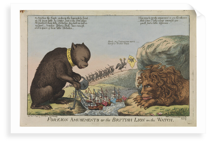 Foreign Amusements or the British Lion on the Watch (caricature) by S.W. Fores