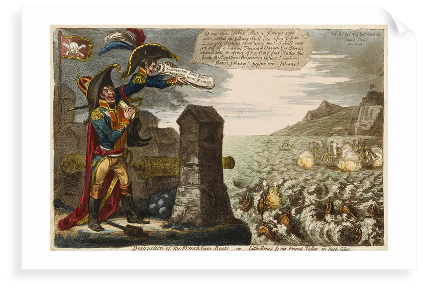 Destruction of the French Gun-Boats - or - Little Boney & his Friend Talley in high Glee by James Gillray