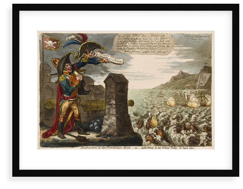 Destruction of the French Gun-Boats - or - Little Boney & his Friend Talley in high Glee by James Gillray
