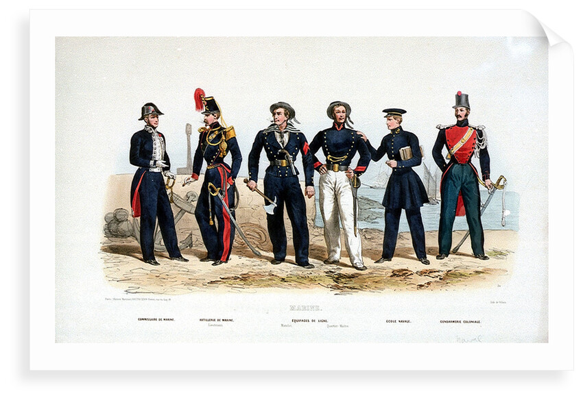 Marines: Commissaire de Marine. Artillerie de Marine (Lieutenant). Equipages de Ligne (Matelot and Quartier-Maitre). Ecole Navale. Gendarmerie Coloniale by de Villain