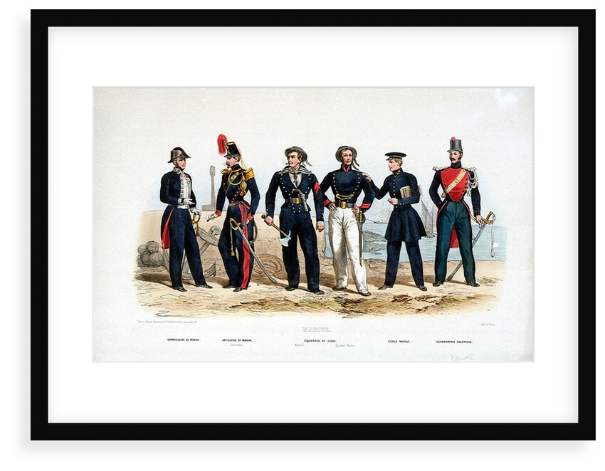 Marines: Commissaire de Marine. Artillerie de Marine (Lieutenant). Equipages de Ligne (Matelot and Quartier-Maitre). Ecole Navale. Gendarmerie Coloniale by de Villain