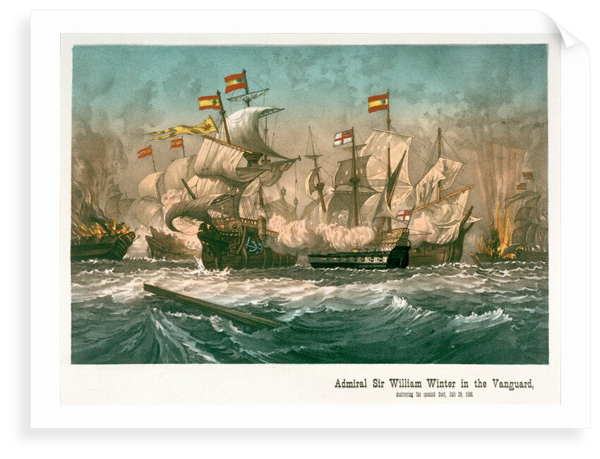 Admiral Sir William Winter in the Vanguard destroying the Spanish fleet, Juli 29, 1588 by Unknown