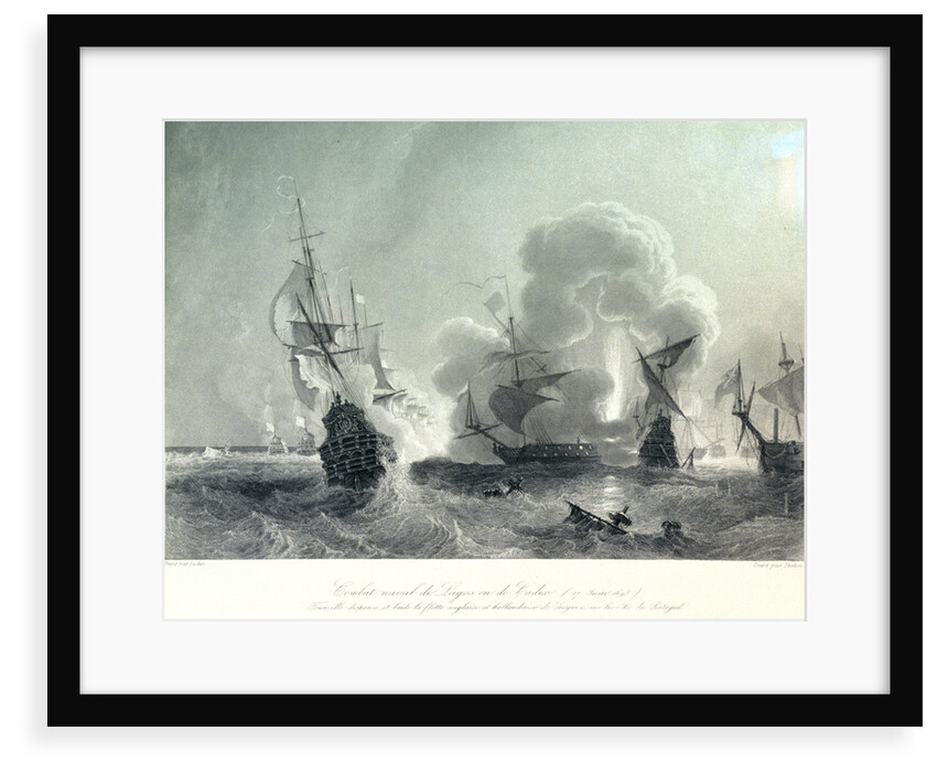 Combat naval de Lagos ou de Cadiz (27 June, 1693) Tourville disperse et brule la flotte anglaise et hollondaise d Smyrne, sur le cote du Portugal. by Jean Antoine Theodore Gudin
