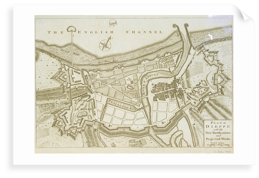 Plan of Dieppe with the new fortifications and projected works, July 1694 by unknown