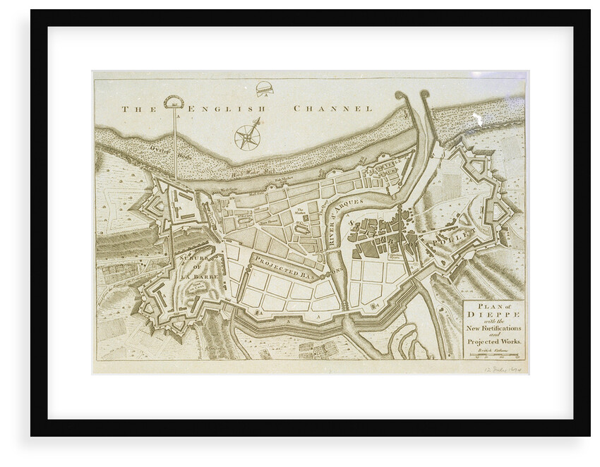 Plan of Dieppe with the new fortifications and projected works, July 1694 by unknown