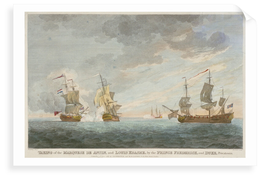 Taking of the 'Marquese de Antin' and 'Louis Erasme' by the Prince Frederick and Duke privateers by Charles Brooking